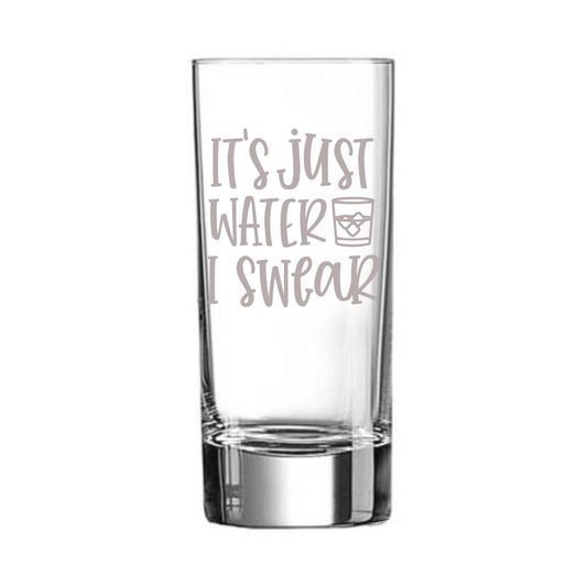 Geëtst longdrinkglas met 'It's Just Water' design